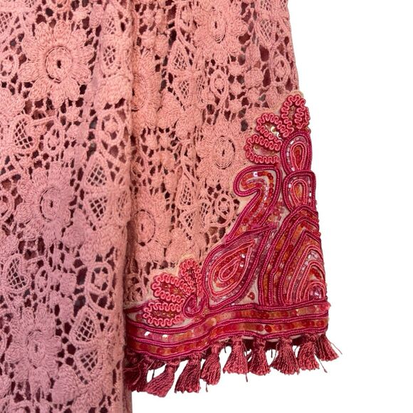 Calypso St. Barth Floral Crochet Tunic Top Size S Embroidered Sequins Tasseled - Picture 8 of 16